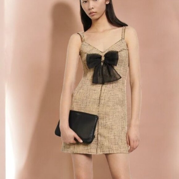 NWT Sandro Soane Tweed Mini Dress with Bow - Picture 1 of 11